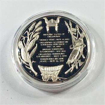 1.1oz Proof Sterling Silver Commemorative of the State of Oklahoma*Historical Dates on Reverse*In Capsule*Franklin Mint