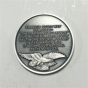 1.25 Troy oz .999 Fine Silver Medallion*Commemorating Francis Scott Key/Star Spangled Banner*by Longine Symphnette