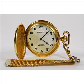 12K Gold Filled Clinton 17 Jewels Pocketwatch - 52 Grams Total Weight