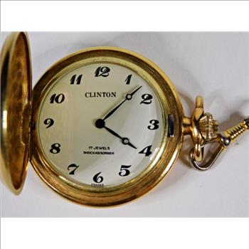 12K Gold Filled Clinton 17 Jewels Pocketwatch - 52 Grams Total Weight