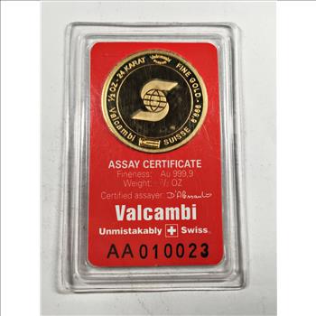 1/2oz 24K .9999 Fine Gold Round*Valcambi*With Assay Certificate