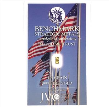1/4 Grain .999 Fine Gold*Benchmark Strategic Metals COA*American flags*Encased in Business Sized Card