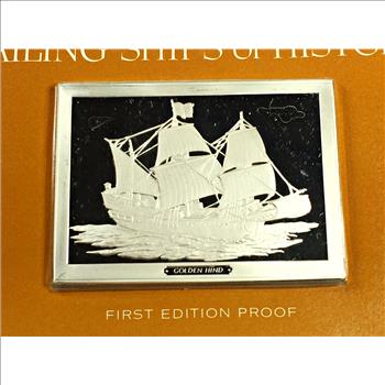 1500 Grains Sterling Silver Proof Ingot*Great Sailing Ships of History*GOLDEN HIND*1974 Franklin Mint