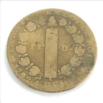 1792 FRANCE  King LOUIS XVI . Draped bust to the left of the King, hair tied, ribbon at neck,