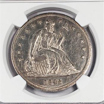 1845 $1 Seated Liberty AU55 Graded by NGC