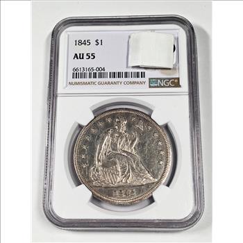 1845 $1 Seated Liberty AU55 Graded by NGC