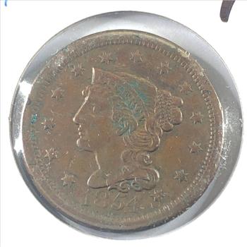 1854 Braided Hair Large Cent*LIBERTY Fully Visible