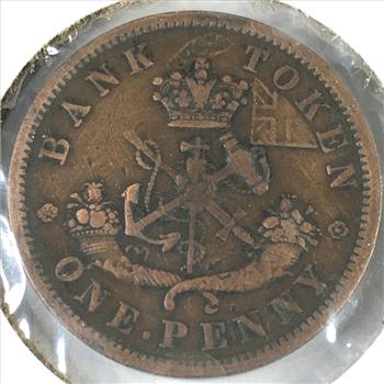 1854 Canada One Penny Bank Token
