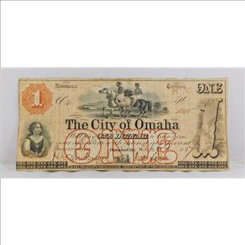 1857 $1 City of Omaha, Nebraska Territory Obsolete Broken Bank Note