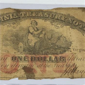 1862 $1 Virginia Treasury Note*Obsolete Currency From Richmond