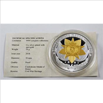 1862 Confederate Medal of Honor Commemorative*Silver Layered with Spot Gold Proof*50mm*Protective Capsule