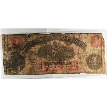1862 One Dollar Virginia Treasury Note*Richmond, VA