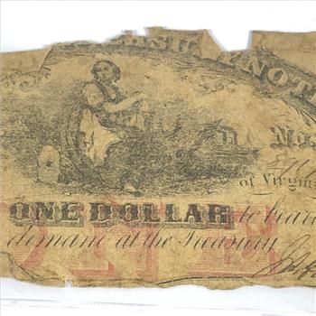 1862 Virginia Treasury $1 Note*Richmond, Virginia