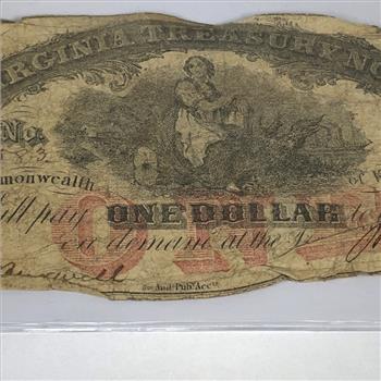 1862 Virginia Treasury $1 Note*Richmond, Virginia