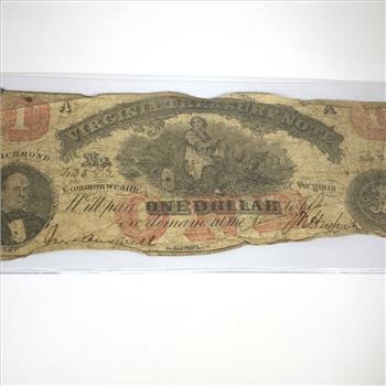 1862 Virginia Treasury $1 Note*Richmond, Virginia