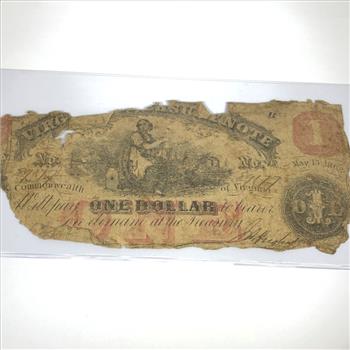 1862 Virginia Treasury $1 Note*Richmond, Virginia