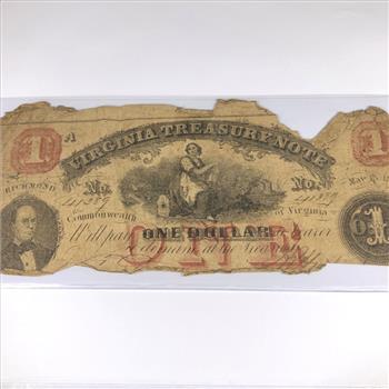 1862 Virginia Treasury $1 Note*Richmond, Virginia