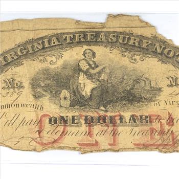 1862 Virginia Treasury $1 Note*Richmond, Virginia