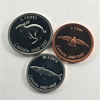 1867-1967 Canada Silver 10 Cents PLUS 5 Cents Coin and 1 Cent Coin*Brilliant Uncirculated
