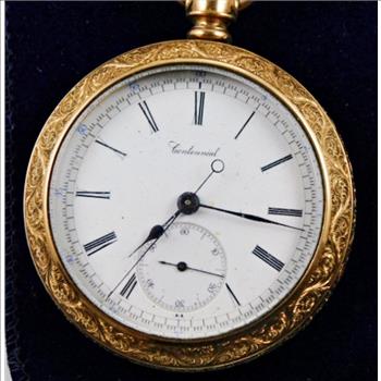 1879 Gold Filled Centennial Fahys Monarch No.1 Horse Engraved Pocket Watch w/Fob and Chain - 141.5 Grams Total