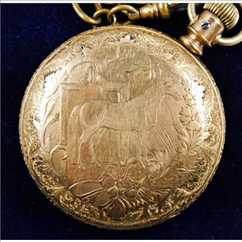 1879 Gold Filled Centennial Fahys Monarch No.1 Horse Engraved Pocket Watch w/Fob and Chain - 141.5 Grams Total