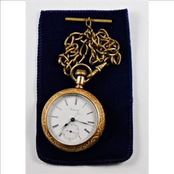 1879 Gold Filled Centennial Fahys Monarch No.1 Horse Engraved Pocket Watch w/Fob and Chain - 141.5 Grams Total