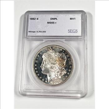 1882-S Morgan Silver Dollar*Graded MS65+ DMPL by SEGS