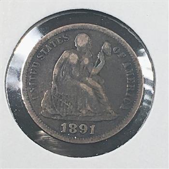 1891 Silver Seated Liberty Dime*LIBERTY Fully Visible