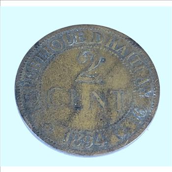 1896 Republic of Haiti 2 Cent Copper Coin Hard to Find Scarce in Any Condition