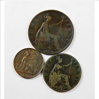 1897 Great Britain One Penny*1901 Great Britain Half Penny and 1885 Great Britain Farthing