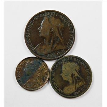 1897 Great Britain One Penny*1901 Great Britain Half Penny and 1885 Great Britain Farthing