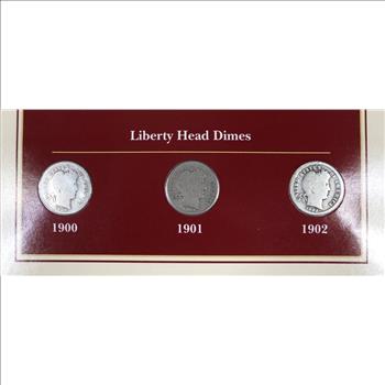 1900-1902 Silver Barber Dimes on Informative Display Board