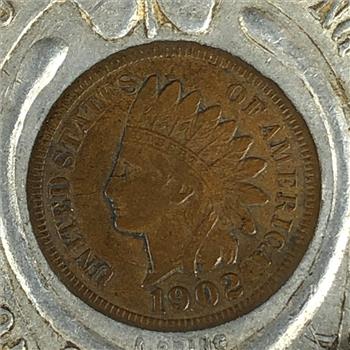 1902 Indian Head Cent Encased in Vintage Good Luck Horseshoe Ad for 