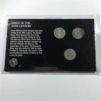 1906 Silver Barber Dime, 1941 Silver Mercury Head Dime and 1973 Roosevelt Dime*Dimes of the 20th Century