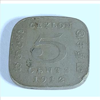1912 Ceylon Square 5 Cent Coin Not Often Seen