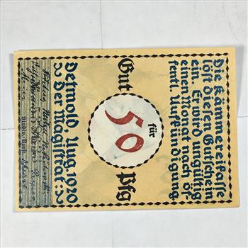 1920 German Notgeld (EMERGENCY ISSUE GERMAN CURRENCY) 50 Pfennig