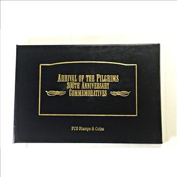 1920 Silver Pilgrims 300th Anniversary Commemorative Half Dollar and Three Stamps*High Grade Coin in Portfolio