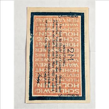 1922 German Notgeld (EMERGENCY ISSUE GERMAN CURRENCY) 2 Mark