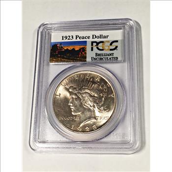 1923 Peace Silver Dollar*Graded Brilliant Uncirculated by PCGS