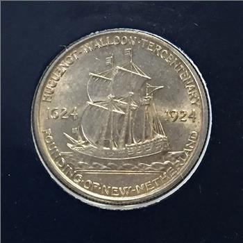 1924 Silver New York 300th Anniversary Commemorative Half Dollar*Also Two Stamps*High Grade Coin in Portfolio