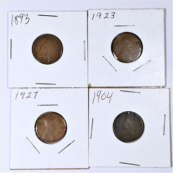 1927 & 1923 Lincoln Head Wheat Cents*1893 & 1904 Indian Head Cents