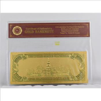 1928 $100 Gold Certificate 24K Gold Banknote w/COA Laboratory Test Report - Modern Issue