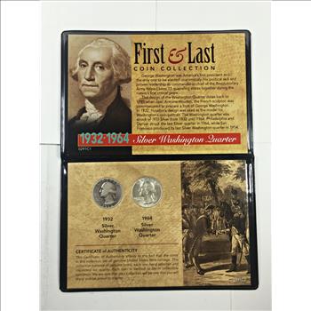 1932 and 1964-D Silver Washington Quarters*First and Last Years of Issue*In Portfolio*1964-D is High Grade