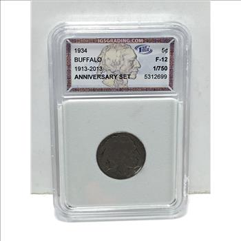 1934 Buffalo Nickel*Graded F12 by IGS Grading