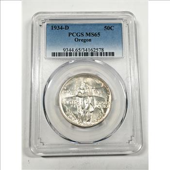 1934-D Oregon Trail Memorial Commemorative Silver 50c*Graded MS65 by PCGS