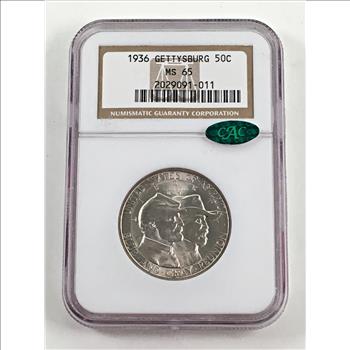 1936 Battle of Gettysburg Anniversary Silver Half Dollar Commemorative*Graded MS65 by NGC*Green CAC Sticker