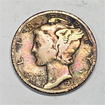 1938 Silver Mercury Head Dime*Color!