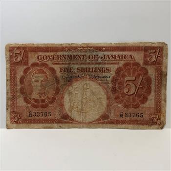 1940 Bank of Jamaica 5 Shillings *Rare Note in Protective Sleeve
