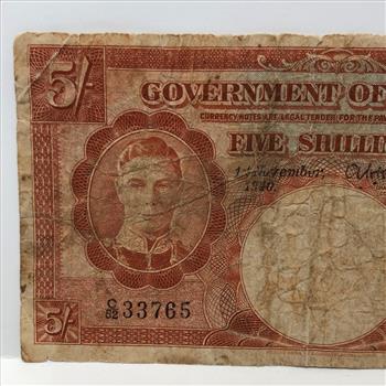 1940 Bank of Jamaica 5 Shillings *Rare Note in Protective Sleeve