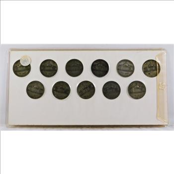 1942-1945 United States Emergency Coinage Set Nickels*35% Silver*Eleven Nickels*Encased in Cardboard/Plastic